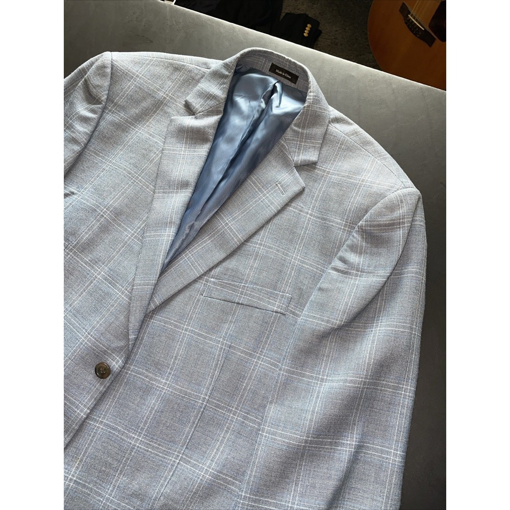 Pronto Uomo Platinum Blue Windowpane Wool Blend Blazer 48R, pockets sown shut!